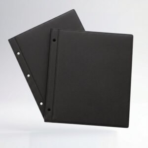 Pastas separables negras para archivo y organización de documentos con perforaciones para sistemas de carpeta y archivado.