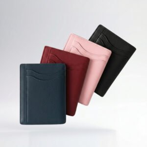 Tarjeteros personalizados en varios colores para almacenamiento de tarjetas empresariales, identificación y presentación corporativa.