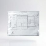 Portaplanos transparente con manija para transporte y protección de planos arquitectónicos e ingeniería.