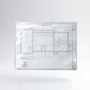 Portaplanos transparente con manija para transporte y protección de planos arquitectónicos e ingeniería.